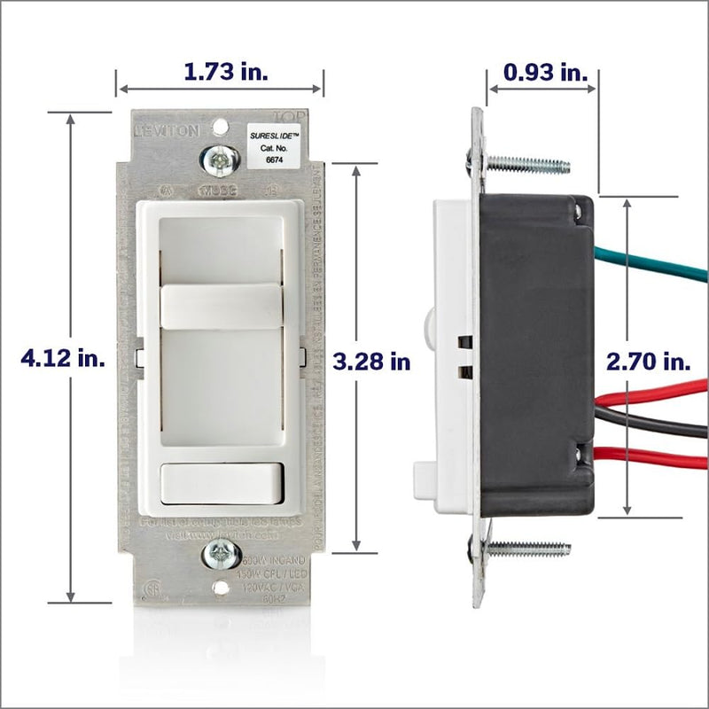 Leviton SureSlide Dimmer Switch for Dimmable LED, Halogen and Incandescent Bulbs, 6674-P0W, White
