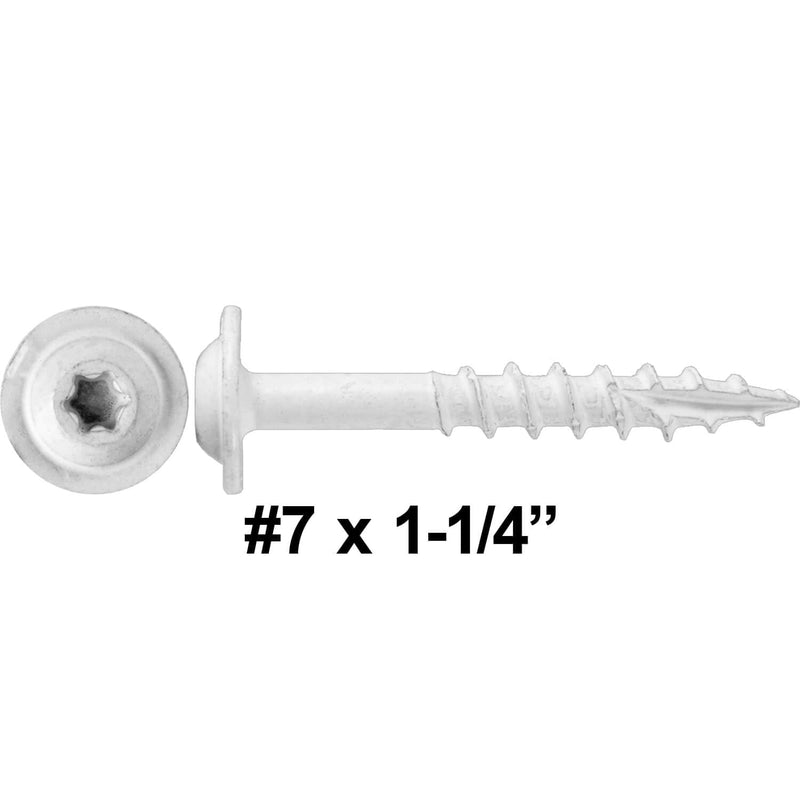 Round Washer Head 7 x 1-1/4" White - 1 Pound ~222 Screws 7 x 1-1/4" White 1 Pound ~ 222 Screws