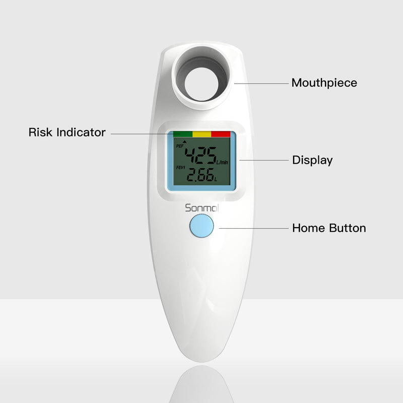 Digital Peak Flow Meter Portable PEF Forced Expiratory Volume FEV1 Tester with Red Yellow Green Risk Indicator