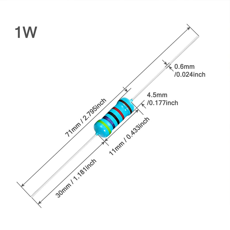 Chanzon 50pcs 1W 270 Ω ohm Metal Film Fixed Resistor 0.01 ±1% Tolerance 270R MF Through Hole Resistors Current Limiting Rohs Certificated [1ZC13] 270 ohm
