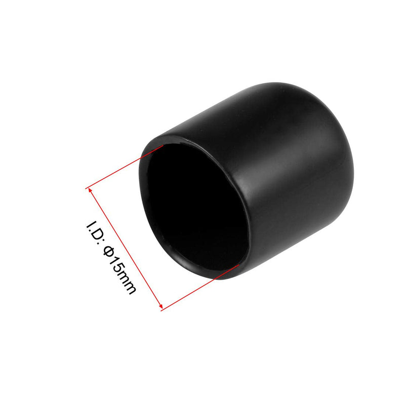 uxcell 10pcs Rubber End Caps 15mm ID Vinyl Round End Cap Cover Screw Thread Protectors Black