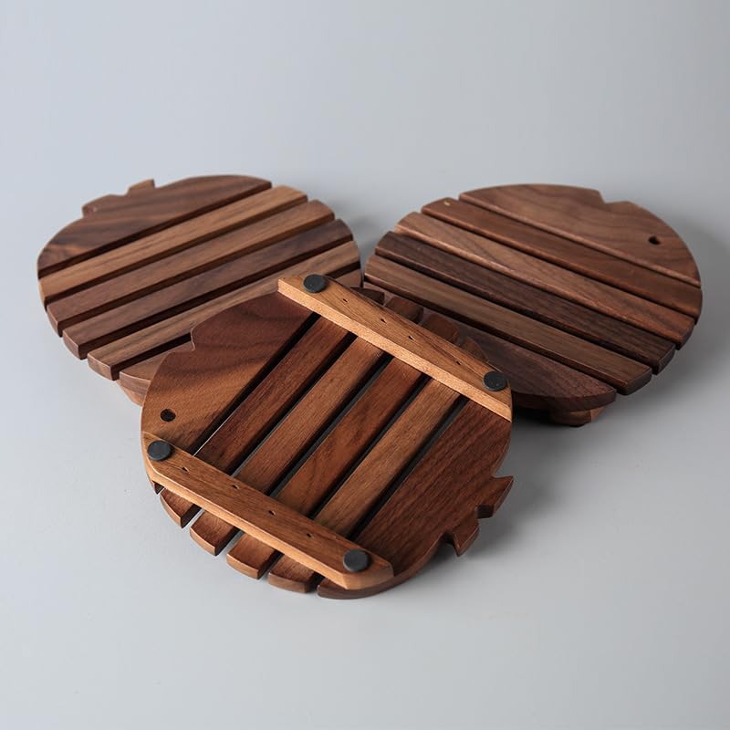 3 Set Wooden Trivets for Hot Dishes Fish Shape Trivets for Pot Holders and Pans for Kitchen Insulation Mats for Countertops Tables（Black Walnut）
