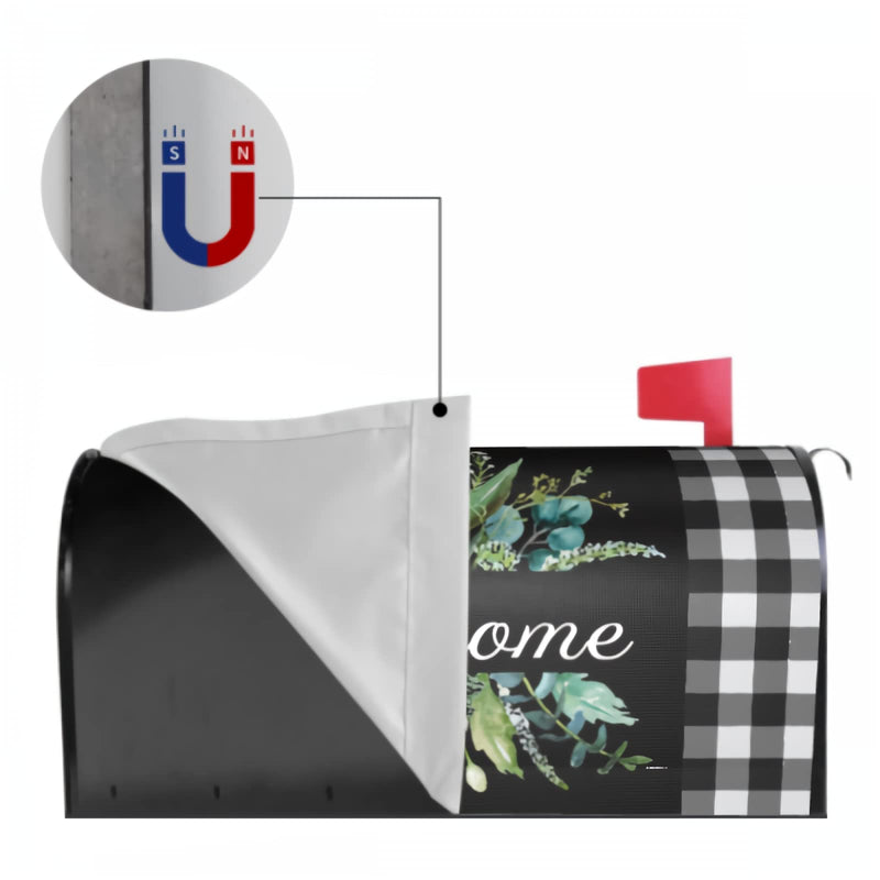 Kawani Wreath Buffalo Plaid Mailbox Covers Black White Plaid and Leaves Mailbox Cover Magnetic Welcome Mail Box Covers Garden Outdoor Decor Standard Size 21 x 18 Inchs 21x18 in Wreath Plaid
