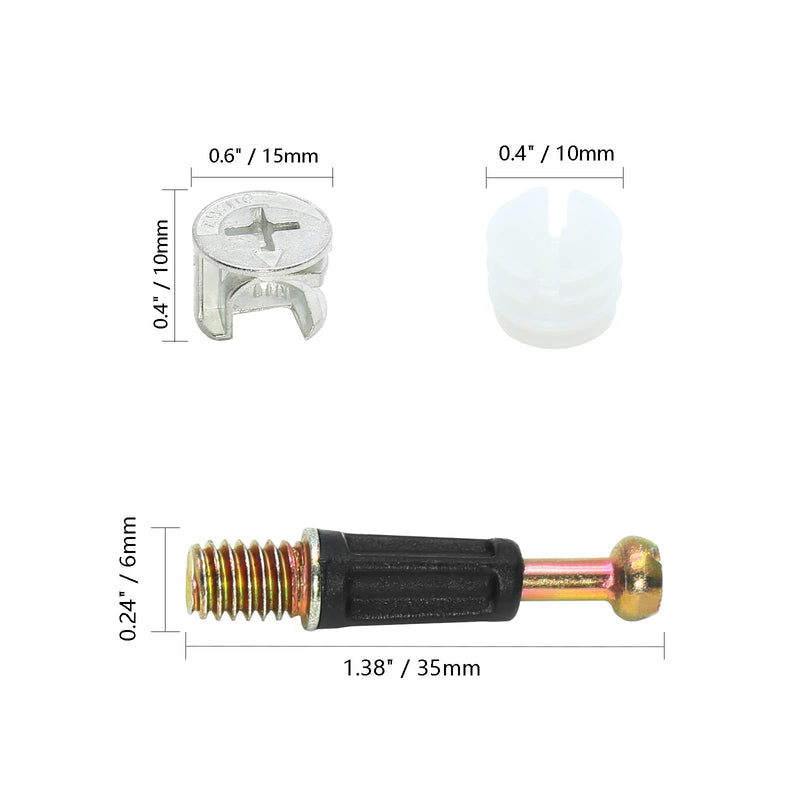 24 Set 35mm Cam Screw Cam Dowel for Furniture Connecting, 3 in 1 Cam Lock Nut Set 15mm Cam Connector Bolt Fitting Cabinet Pre-Inserted Nut for Drawer Dresser 35mm-24Pcs