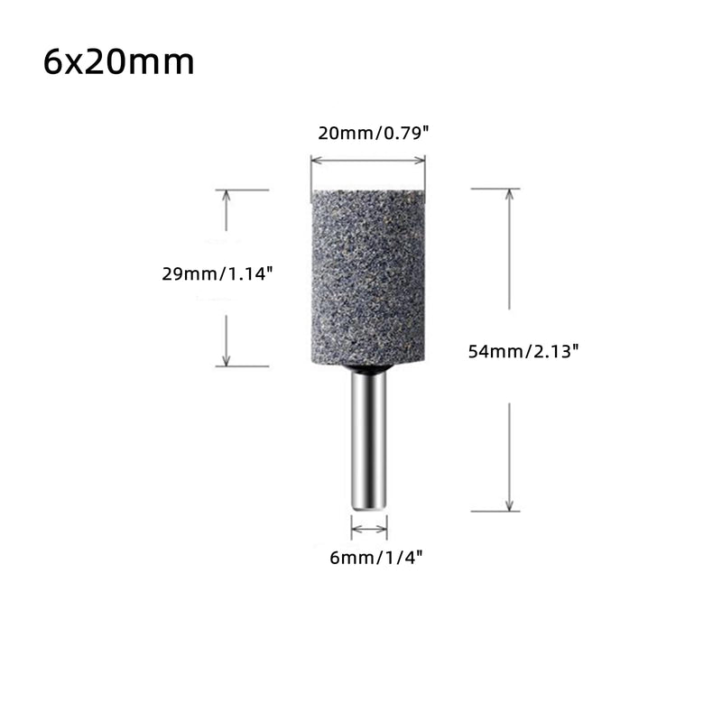 dophee 10Pcs 20mm Cylindrical Shape Aluminum Oxide Mounted Grinding Stones Rotary Grinding Bits with 1/4" Shank for Electric Rotary Tools Drill Grinder