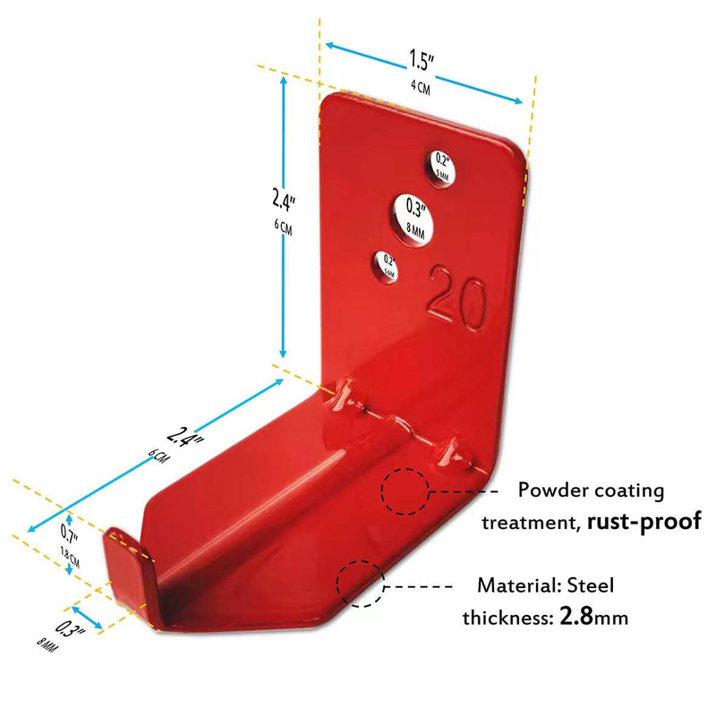 QMARK 4 Pack of Fire Extinguisher Bracket, Wall Mount Hook, Fire Extinguisher Mount up to 20 lbs, Hanger for Universal Extinguishers (Tl)