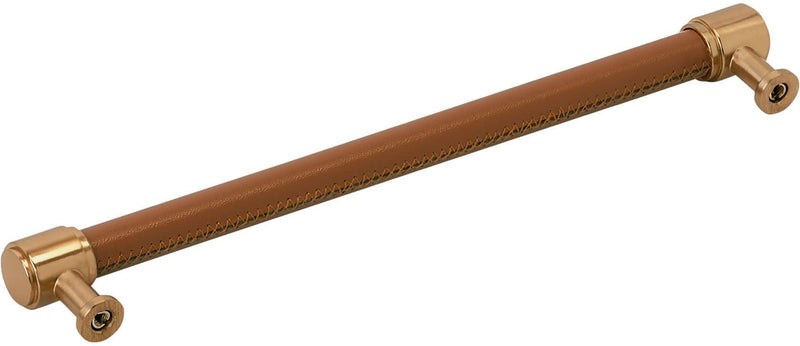 Signature Hardware 954069-O-81316 Lazzara 8-13/16 Inch Center to Center Cognac Leather Bar Cabinet Pull Golden Champagne