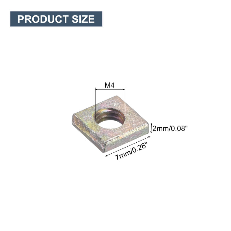 uxcell M4-0.7x2.2 Square Nuts, Carbon Steel Zinc Plated Coarse Thread Square Nuts Fasteners for Home Repairs and Professional Engineering, Colorful 300pcs M4-0.7x2.2mm 300