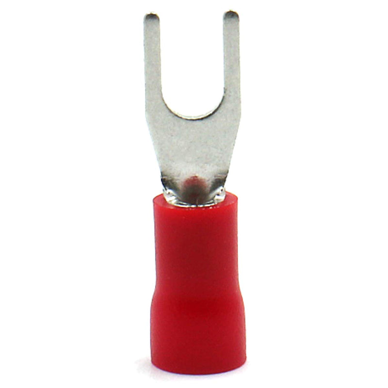 Baomain SV1.25-3.5S Insulated Stud Size #6 Size Fork Terminal 22-18 Gauge Red (100PCS) 100