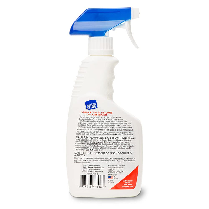 Motsenbocker’s Lift Off 41116 16-Ounce Silicone Latex Caulk and Foam Sealant Remover Spray is Safe on Showers, Construction Adhesives, Stainless Steel, Ceramic Water-Based, White Pack of 1