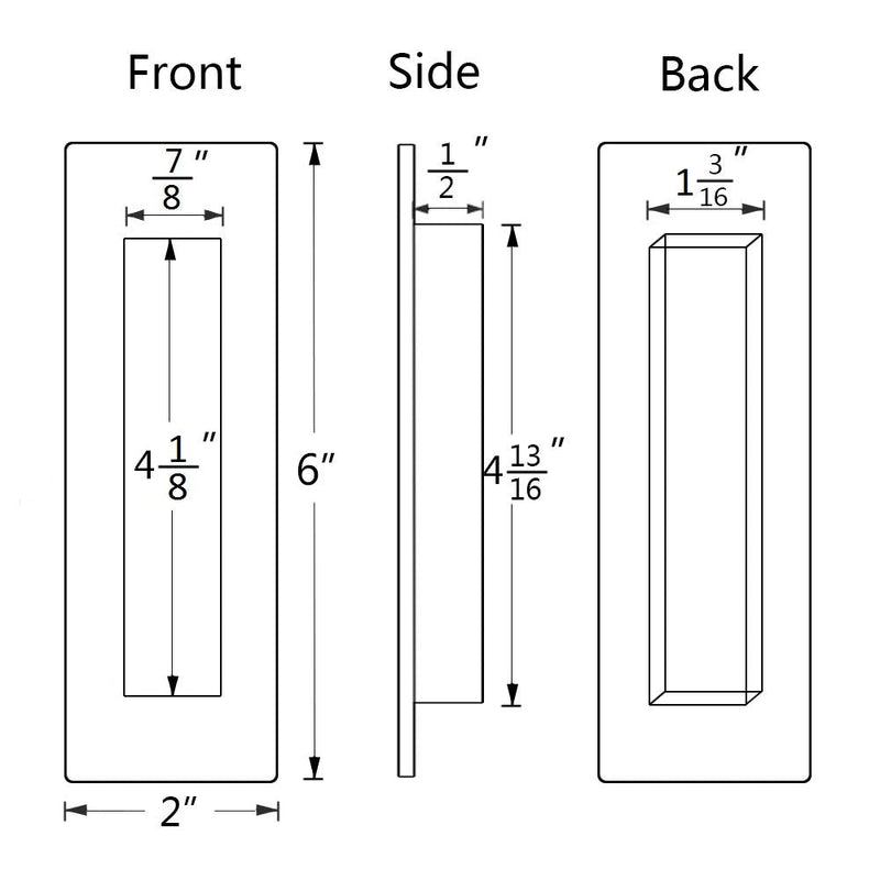 Flush Pull 2 Pack 6" Rectangular-Satin Brushed, Free of Sharp Edge