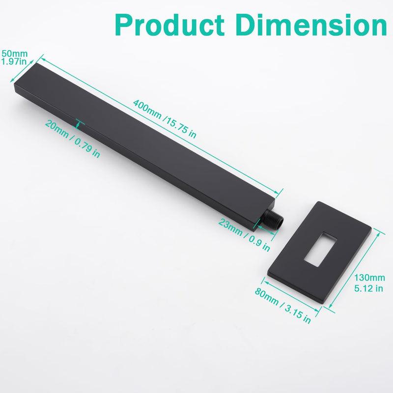 16 Inch Shower Arm With Flange, Wall-Mounted Rain Shower Head Extension Arms,Made of Thicken Stainless Steel for Bathroom Rainfall Shower,Matte Black,SE-91118-16MB Matte Black(91118)