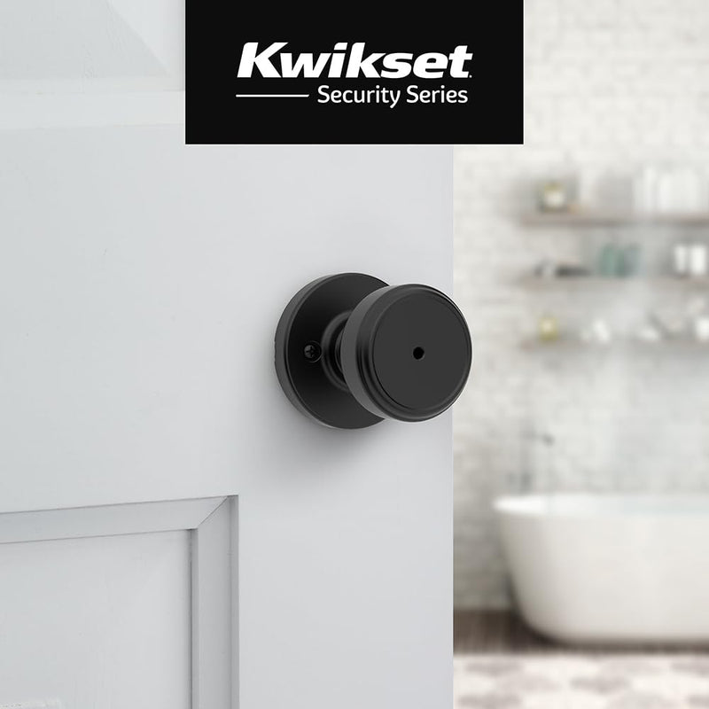 Kwikset Maven Interior Privacy Door Knob with Lock, Round Door Handle for Bathroom and Bedroom, Matte Black Keyless Turn Lock Doorknob, with Microban Protection 1 Pack