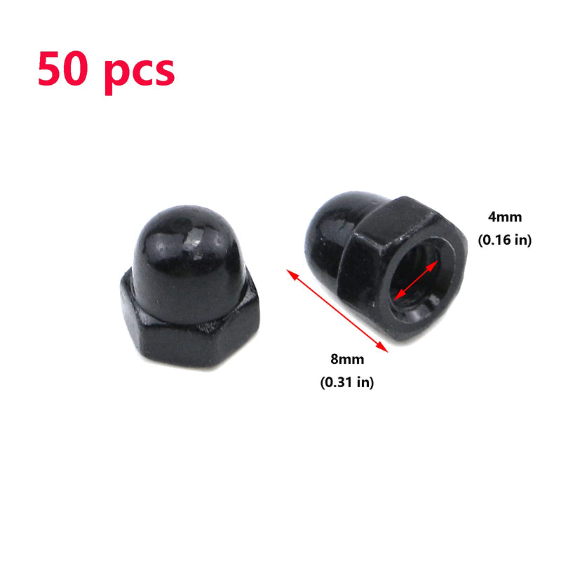 Antrader M4 Thread Dia Dome Cap Head Carbon Steel Nickel Plating Acorn Hex Nuts 50pcs, Flat Black M4 50pcs, Black