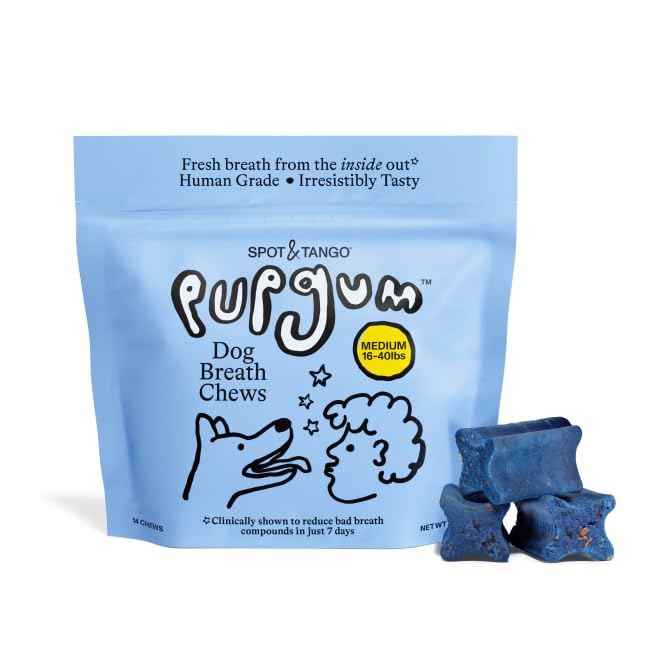 Spot & Tango PupGum Dog Dental Chews for Fresh Breath & Clean Teeth – Clinically Proven Ingredients – Human-Grade, Vet-Developed Daily Dental Treats for Dogs 16-40lbs – 14 Chews – Made in USA Medium (16-40lbs)