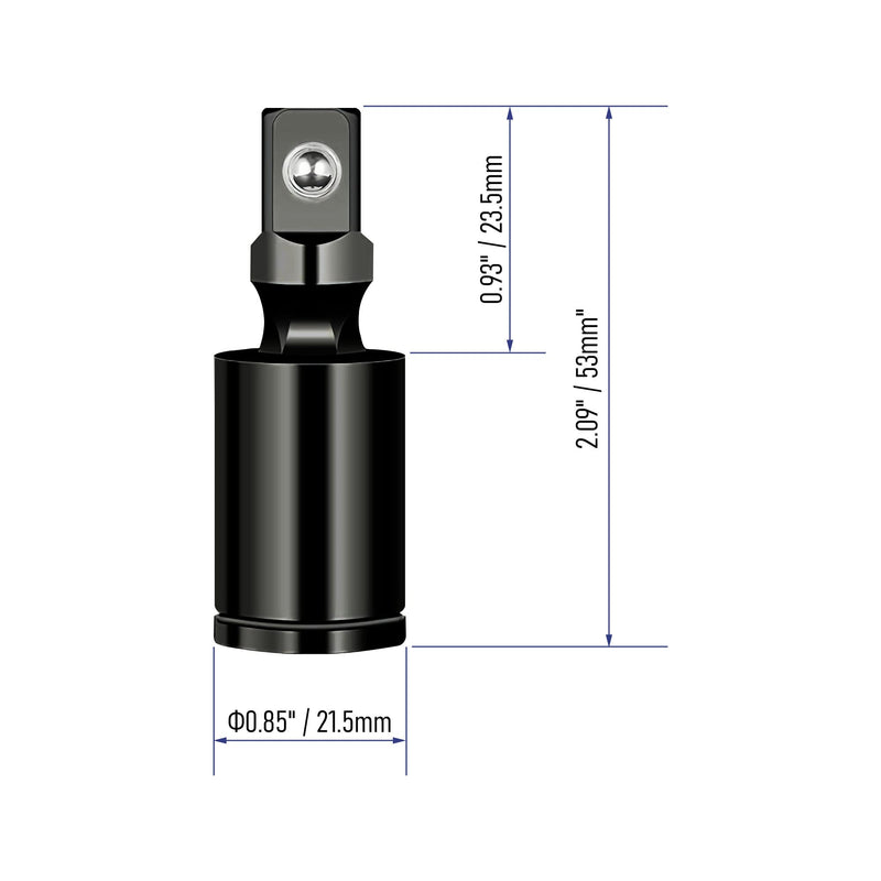 3/8" Universal Joint Swivel Socket Adapter, Black Impact Socket Extension, CR-V Steel 1 3/8