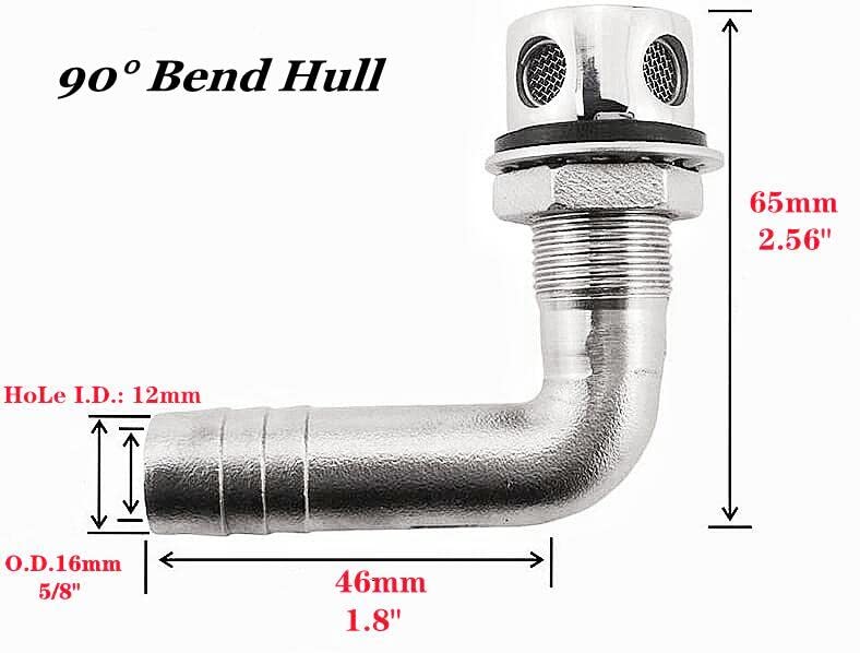 3/5" Marine Grade 90° Bend Gas Fuel Tank Vent Boat Yacht, 316 Stainless Steel Boat Fuel Waste Water Gas Diesel Tank Vent Flush Moun (Type: 90° Bend Hull) Type: 90° Bend Hull