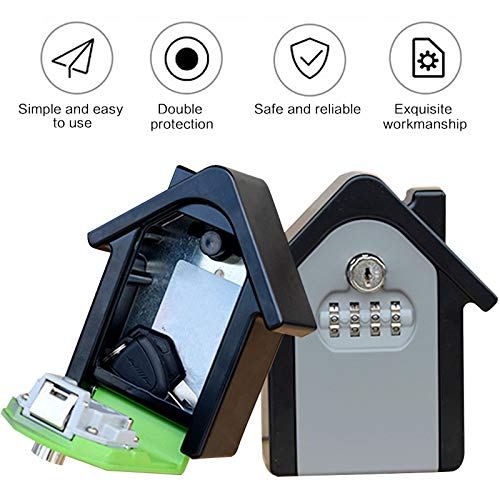 New Wall Mount Key Storage Lock Box with Key and 4-Digit Password Access Emergency Unlock Weather Resistant Steel for Indoors Outdoors Grey Gray