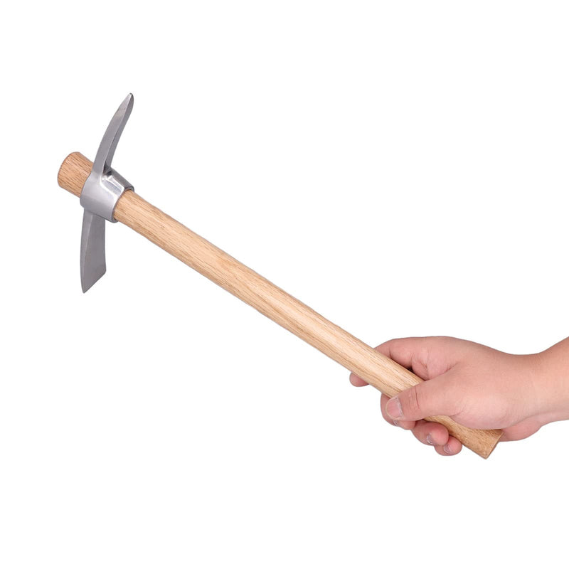 15.7in Hand Cultivator & Hoe Tool - Dual Head Stainless Steel Garden Pickaxe for Weeding, Digging, Planting - Ergonomic Wooden Handle for Farming, Landscaping, Bonsai Care