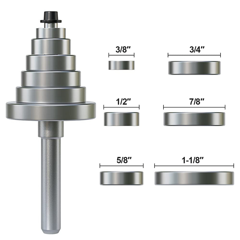 Fivepears 1/4 Inch Shank Rabbet Router Bit with 6 Bearings Set, Rabbeting Router Bit can Interchangeable and Adjustable Multi Depths Cutter 1/8", 1/4", 5/16", 3/8", 7/16", 1/2" … 1-3/8" Dia - 1/2" CL