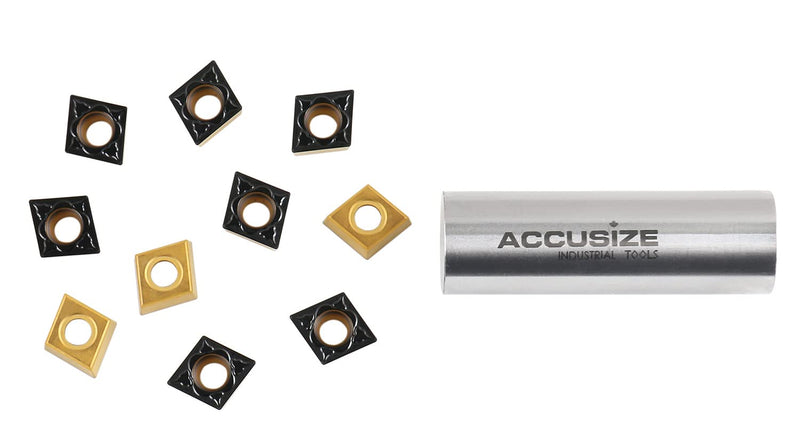 Accusize Industrial Tools Ccmt32.51-Md Cvd Coated Carbide Inserts, 10 Pcs/Box, Black and Yellow, 2200-1014