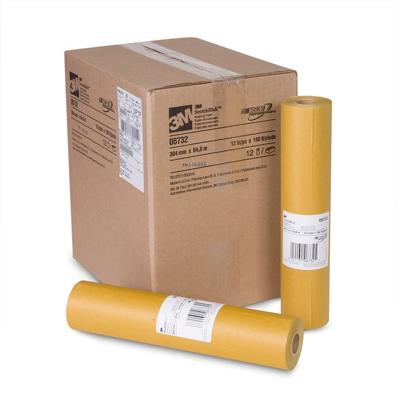 3M Scotchblok Masking Paper 06732, Gold Color, Polycoated Backing, Bleed Through Resistant, 12 in x 180 ft