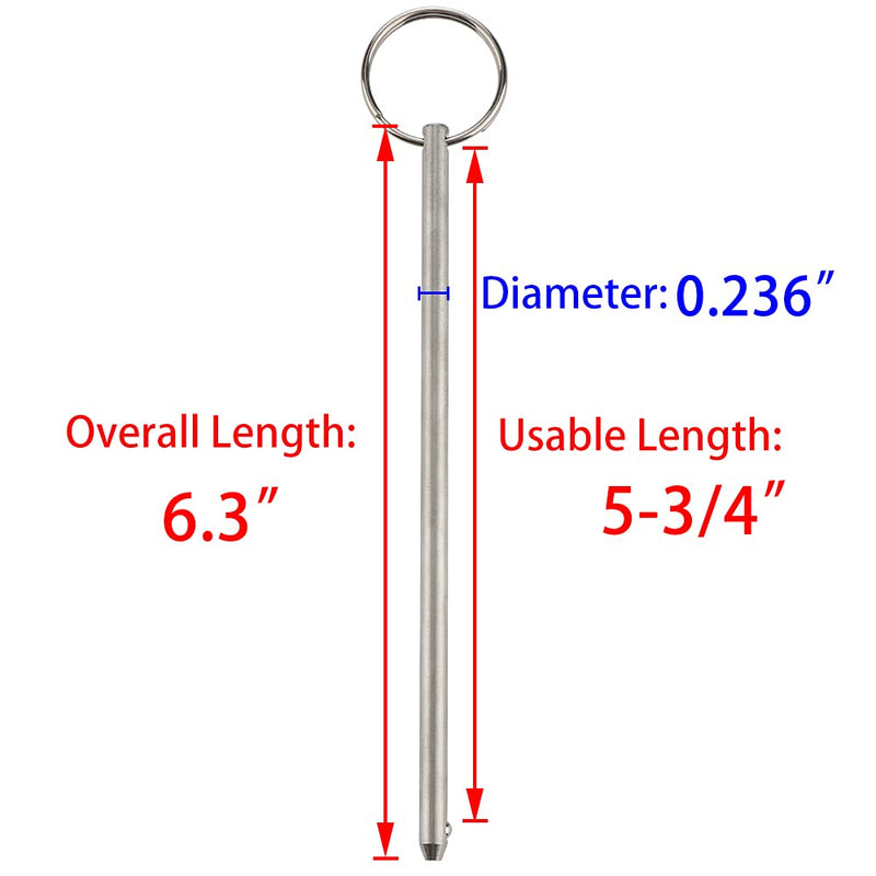 4 Pcs Quick Release Long Pin, Diameter 0.236"(6mm), Usable Length 5-3/4"(146mm), Overall Length 6.3"(160mm), Full 316 Stainless Steel, Marine Hardware (Pack of 2) 0.236 inches x 5-3/4 inches (Pack of 2)