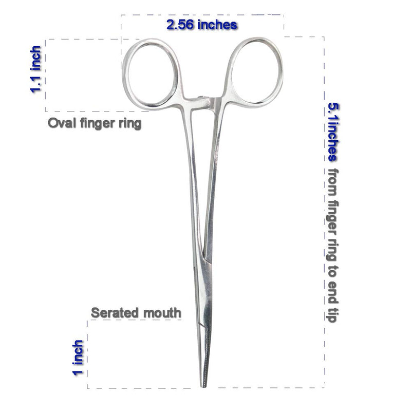 Pets ears/nose hair Puller Straight & Curved full serrated, stainless steel Home Hemostat Locking Forceps, Professional pet grooming tool for cats & dogs 2pcs set Silvery
