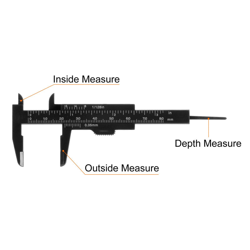 HARFINGTON 10pcs Mini Plastic Vernier Caliper 80mm/3 Inch Double Scale Metric Inch Sliding Gauge Measuring Tool Ruler for Inside Outside Depth Measuring, Black 0-80mm 10