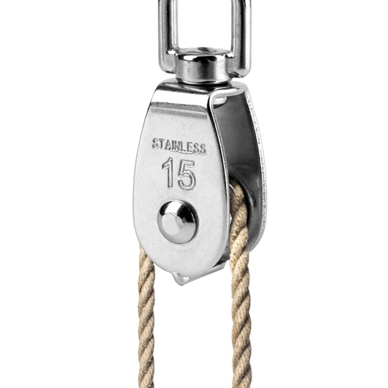 Pack of 10 Small Pulley M15, M15 Lifting Single Pulley, Stainless Steel Wire Rope Crane Pulley Block Hanging Wire Towing Pulley Wheel for Towing Traction, 35 kg Load Capacity, Silver