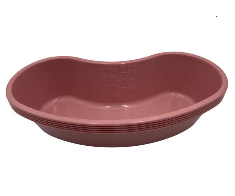 Comfort Axis Kidney Shaped Emesis Plastic Basin with Graduations, 16 Ounces, 5 Pack, Rose