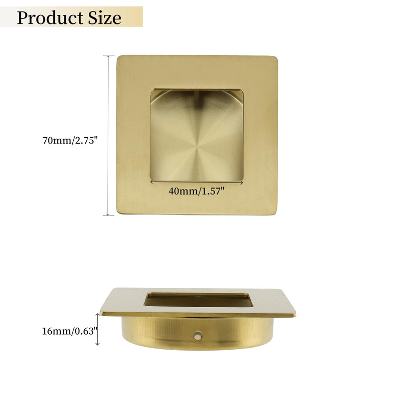 Recessed Finger Flush Pulls for Sliding Pocket Closet Door | Square Sliding Closet Handles for Cabinets and Drawers (Gold) 8