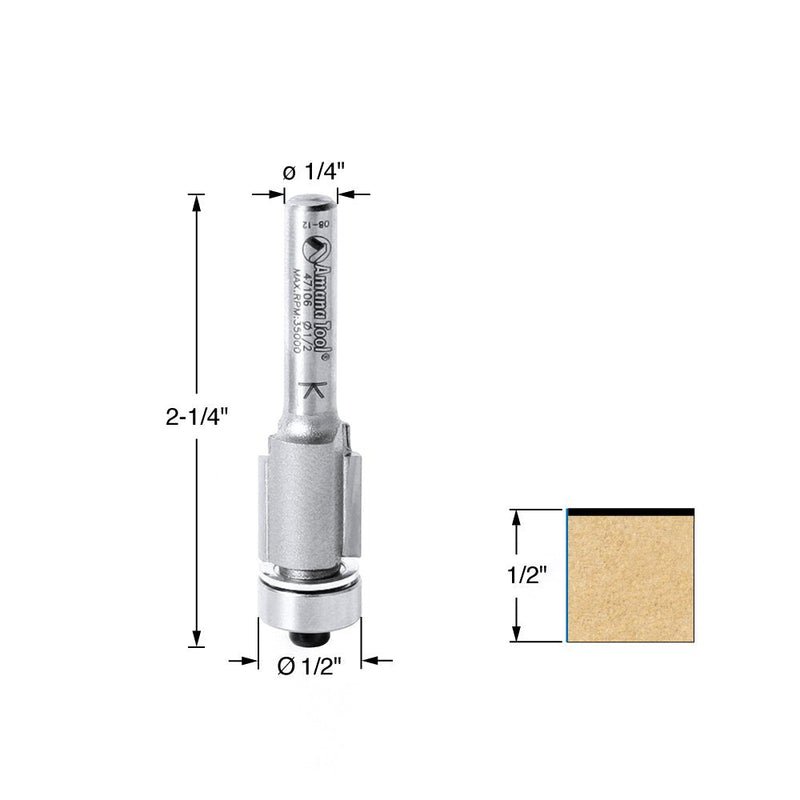 Amana Tool - 47106 Carbide Tipped Flush Trim 1/2 Dia x 1/2 x 1/4" Shank