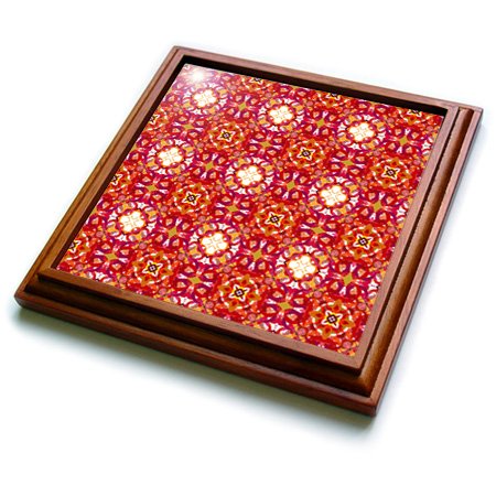 3dRose Red, Purple, White and Orange Expanding Flowers Fractal Pattern Trivet with Ceramic Tile, 8" by 8", Brown