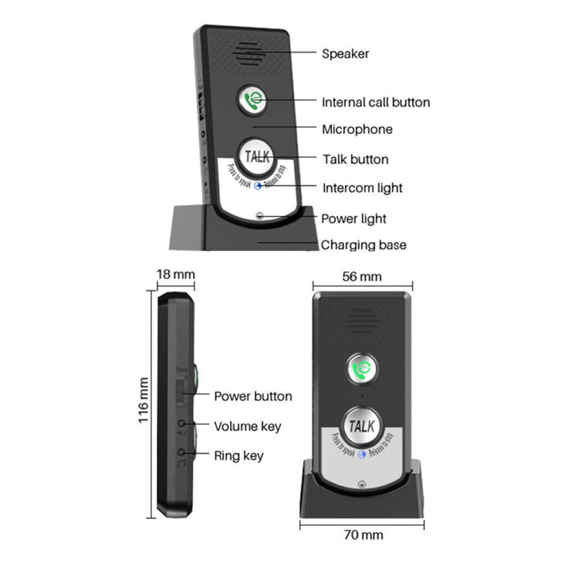 Irishom 2 Pack Intercoms Wireless for Home Voice Bidirectional Caller Home Ultra Long Distance Portable Wireless Voice Interphone Elderly Caller Room to Room Communication White