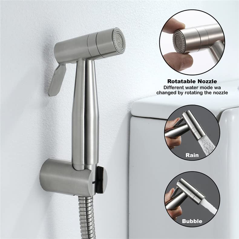 Handheld Bidet Sprayer Toilet Bathroom- Stainless Steel Sprayer Shattaf Toilet Bidet Shower Head for Bathroom Sink or Toilet - with Faucet Dispenser,59in Hose and Bracket Holder