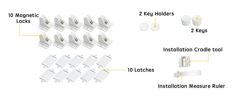Vmaisi Adhesive Magnetic Locks for Cabinets & Drawers (10 Locks and 2 Keys) Standard 10.0