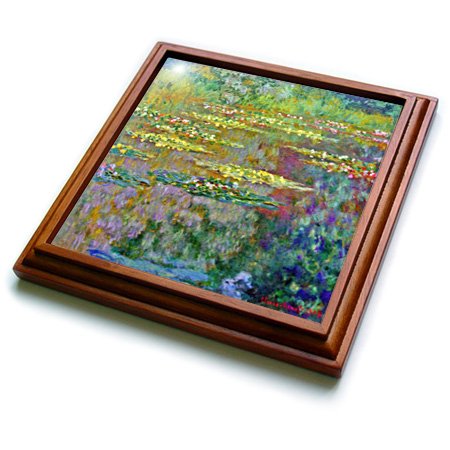 3dRose Water Lilies by Impressionist Artist Claude Monet-Water Lilies on Lake Famous Nature Impressionism Trivet with Ceramic Tile, 8 by 8", Brown