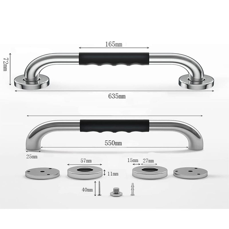 24 Inch Anti Slip Shower Grab Bar Handle, Hoopever Stainless Steel Chrome Bathroom Balance Bar, Safety Hand Rail Support, Handicap Elderly Injury Senior Assist Bath Handle, 1.25 Inch Diameter