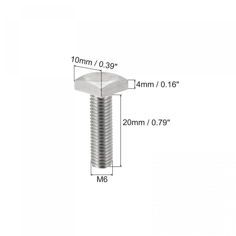 uxcell Square Head Bolt, 2pcs M6x20mm Fully Thread 304 Stainless Steel Grade C Square Machine Screws