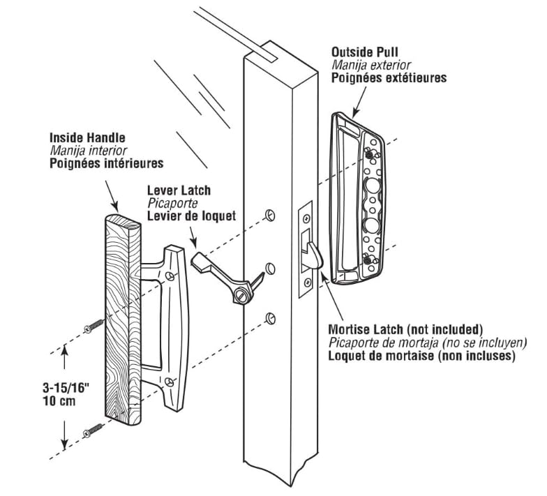 Sliding Patio Door Handle Set with Oak Wood Interior Handle Replace Old Door Handles Quickly and Easily, Finish Fits 3-15/16" Screw Hole Spacing (Without Mortise Lock, Light) without mortise lock