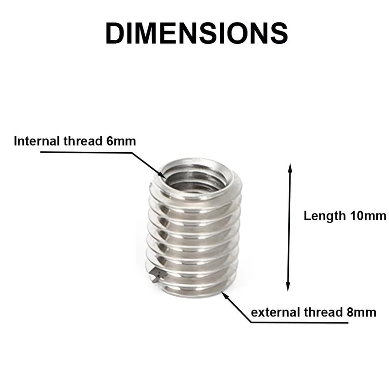 10PCS Thread ADAPTERS M8 8MM Male to M6 6MM Female Threaded Reducers Stainless Steel Fastener Accessory M8 to M6