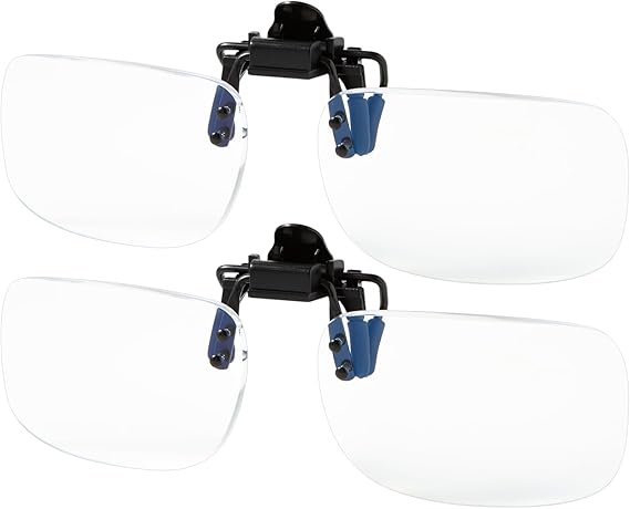 2 Pack Blue Light Blocking Clip-On and Flip-Up Reading Glasses with Magnifying Lenses Readers for Unisex Use 1.5X