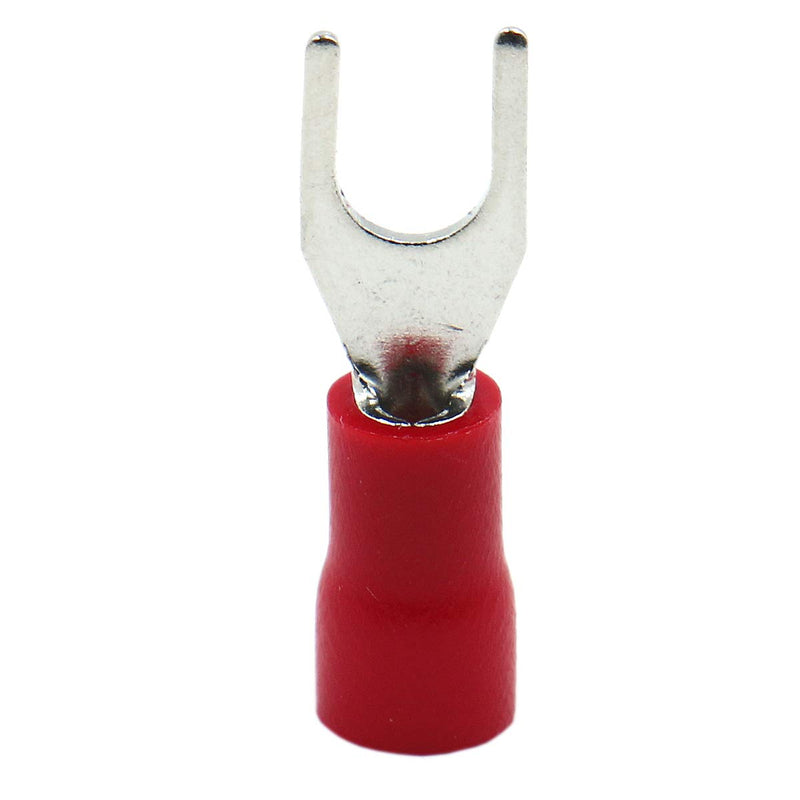 Baomain Red Insulated Fork Spade Wire Connector Electrical Crimp Terminal 16-22AWG #8 USA Screw (100PCS) 100