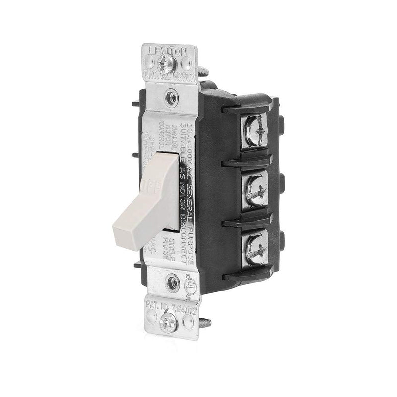Leviton MS303-DSW 30 Amp, 600 Volt, Pole, 3 Phase AC Manual Controller Suitable as Motor Disconnect, Toggle, Non-Grounding, Back & Side Wiring, White