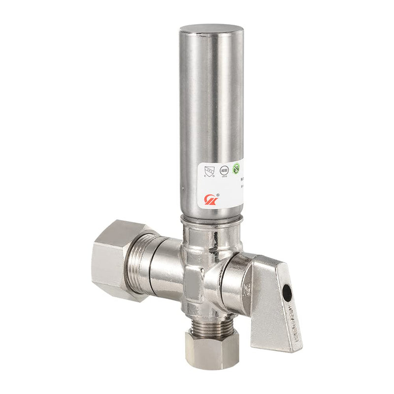 EFIELD 1/4 Turn Stop Angle Valve, 1/2" Nominal (5/8" OD) Compression x 3/8" OD With Stainless Steel Water Hammer Arrestor Chrome Plated Brass Angle Valve-Compression - NewNest Australia