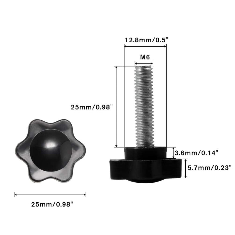 SPEEDWOX 6 Pcs Clamping Screw Knob M6 x 25 Plum Hex Shaped Hand Knobs Knurled Thumb Screw Handle Clamping Knob Male Thread Metric Thread M6*25