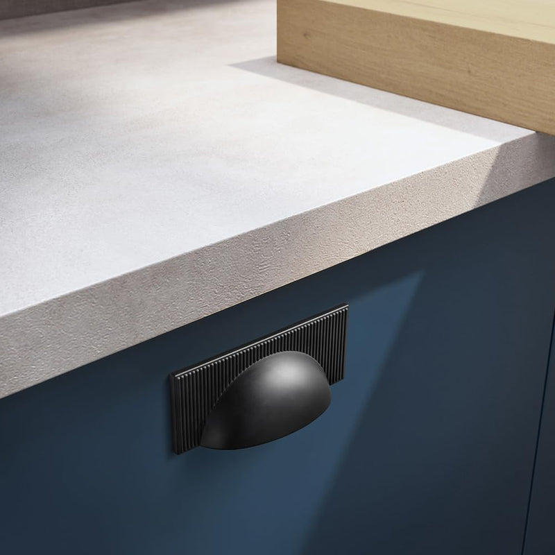 Goo-Ki Black Zinc Alloy Cabinet Drawer Pull - 2.5''(64mm) Hole Center Striped Decorations Cabinet Handle Hardware for Bedroom, Kitchen, 6 Pack 2.5'' Hole Center