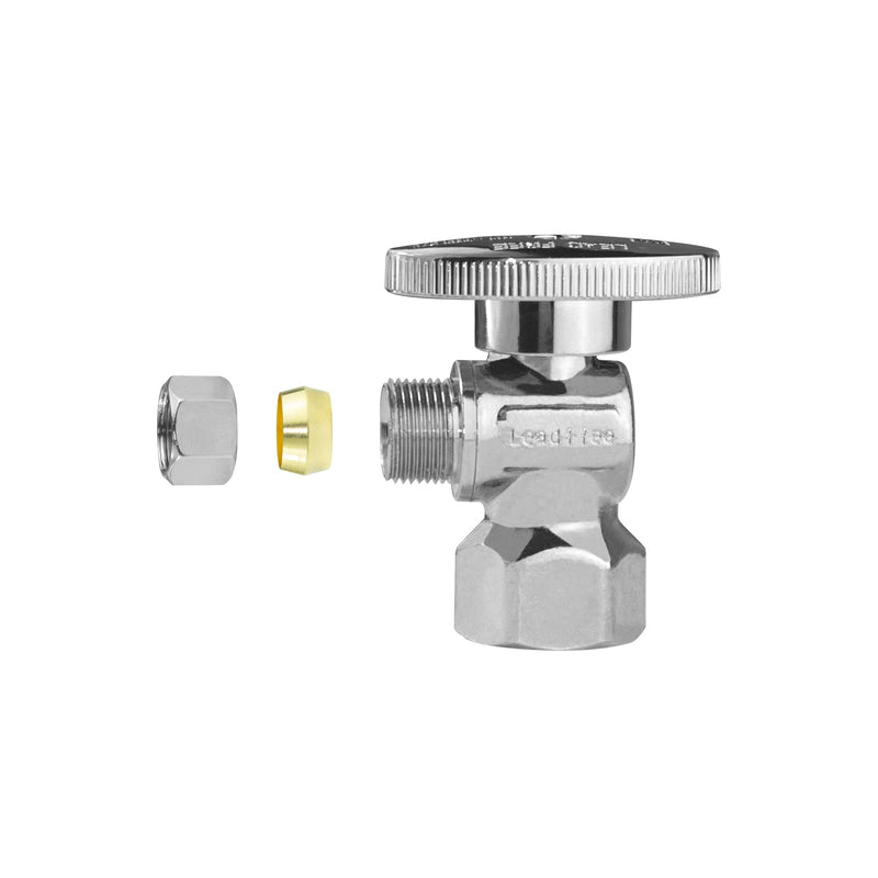 WiseWater Angle Stop Valve, 3/8" O.D Compression x 1/2" FNPT Toilet Shut Off Valve, Quarter Turn Chrome Plated Brass Fittings for Bathroom, Toilet, Kitchen (Pack of 5) 3/8" O.D X 1/2'' FNPT 5pack