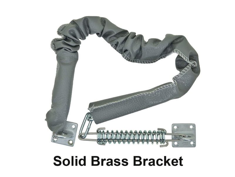 QCAA Extra Heavy Storm Door Chain Check, for Heavy Commercial Door, 32" Length Overall, Solid Brass Bracket Satin Chrome Plated, 304 Stainless Steel Hook, Grey Textured Vinyl Cover, 1 Pack